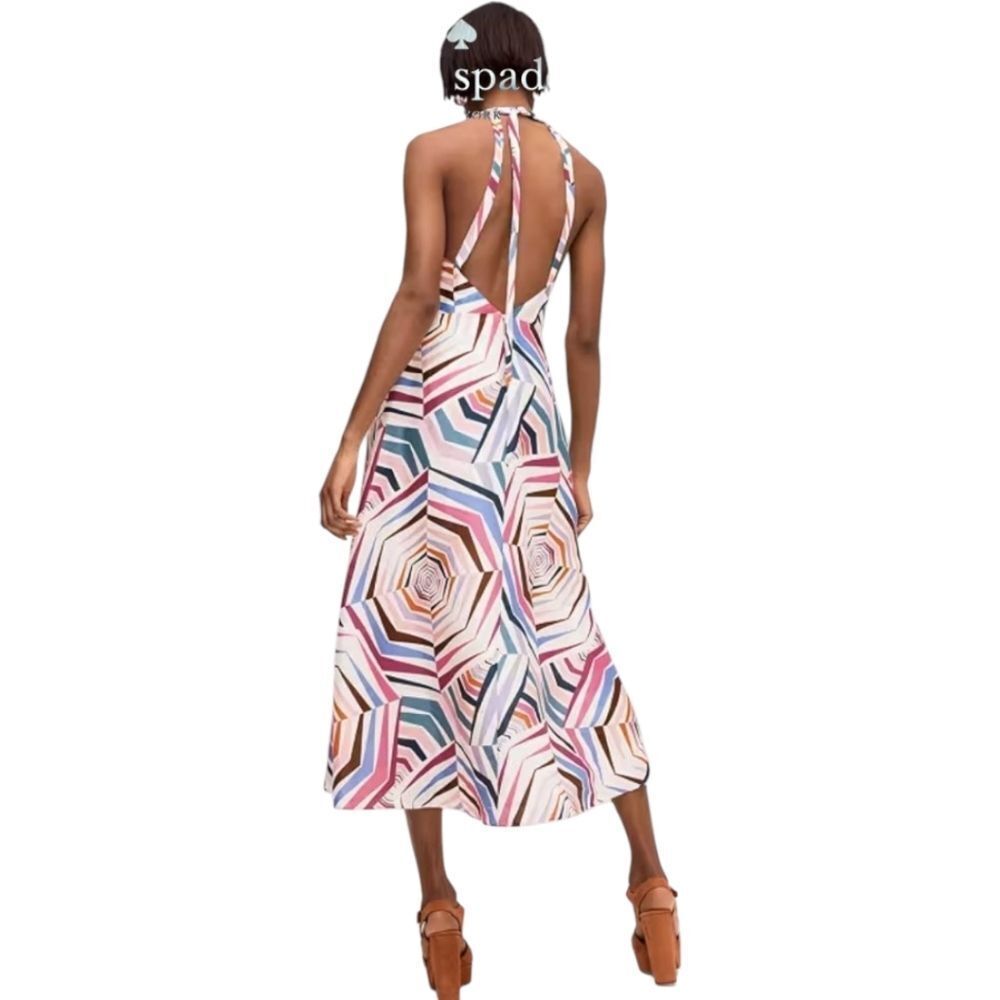 NWT Kate Spade Dress Geobrella Silk Linen Halter Multicolor A Line 6 - Picture 3 of 13